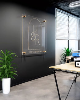 Modern Monogram Identity Wall with Floating Acrylic Signage and Matte Black Contrast