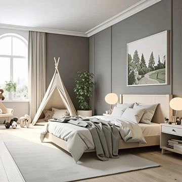Neutral Teepee-Themed Kids Bedroom with   Natural Accents