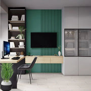 Modern Teal Accent Study Room with Sleek Wooden Desk