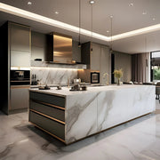 Modern Luxe Island Kitchen with Marble Cladding
