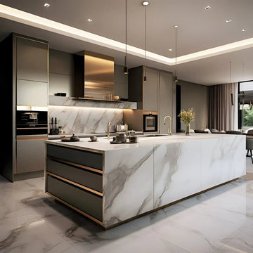 Modern Luxe Island Kitchen with Marble Cladding