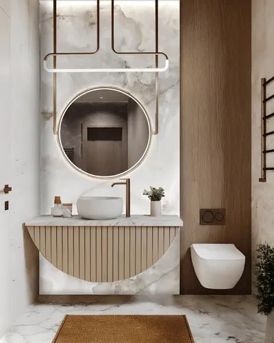 Elegant Beige & Onyx Marble Bathroom