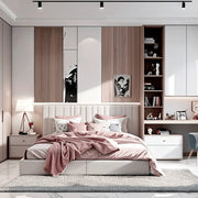 Contemporary Pink & Walnut Kids Bedroom with  Built-in Study
