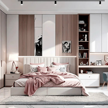 Contemporary Pink & Walnut Kids Bedroom with  Built-in Study