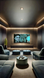 Minimalist Plush Lounge-Style Home Theatre with Ambient Panel Lighting