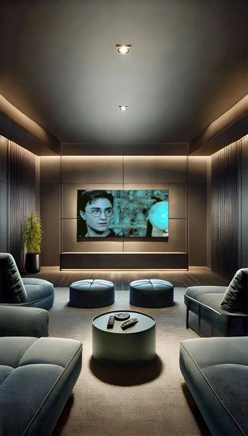 Minimalist Plush Lounge-Style Home Theatre with Ambient Panel Lighting