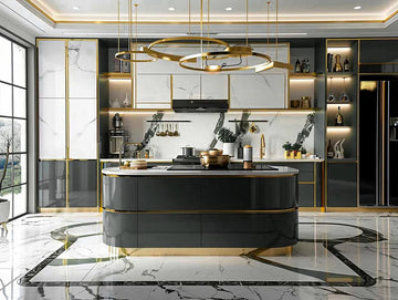 Modern Glamour Island Kitchen with Gold Accents