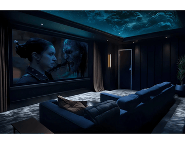 Dark Luxe Home Theatre with Celestial Ceiling Ambiance