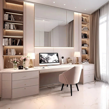 Elegant Blush & Beige Contemporary Study Room Design