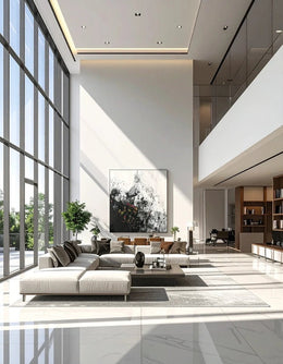 Premium Modern Living Room Design with Wooden Slat Wall and Statement Lighting