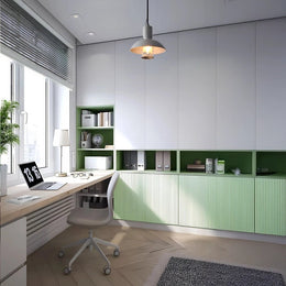 Mint Green Study Room with Natural Wood Desk