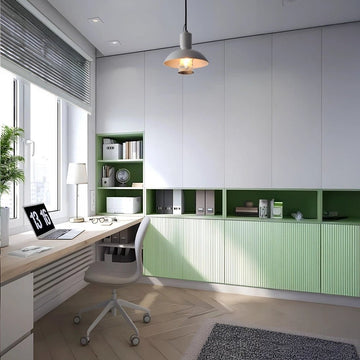 Mint Green Study Room with Natural Wood Desk