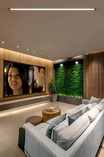 Nature-Fused Contemporary Home Theatre with  Vertical Garden Accent