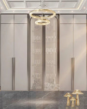 Contemporary Full-Wall Wardrobe - Arched Rattan-Glass Accent