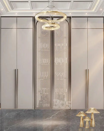 Contemporary Full-Wall Wardrobe - Arched Rattan-Glass Accent