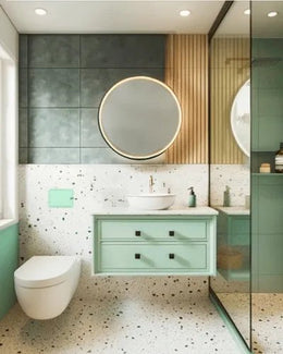 Mint Green Terrazzo Bathroom with Soft Glam Accents