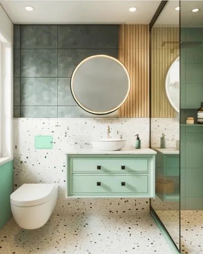 Mint Green Terrazzo Bathroom with Soft Glam Accents