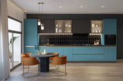 Bold Contemporary Straight-Line Kitchen with Integrated Dining