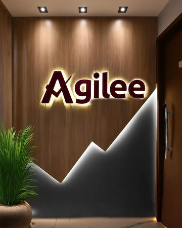 Dynamic Corporate Branding Wall with Illuminated Identity and Growth-Inspired Geometry