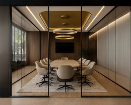 Elegant Minimalist Conference Room with Warm Tones