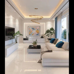 Ultra-Luxury Modern Living Room with Coffered False Ceiling.