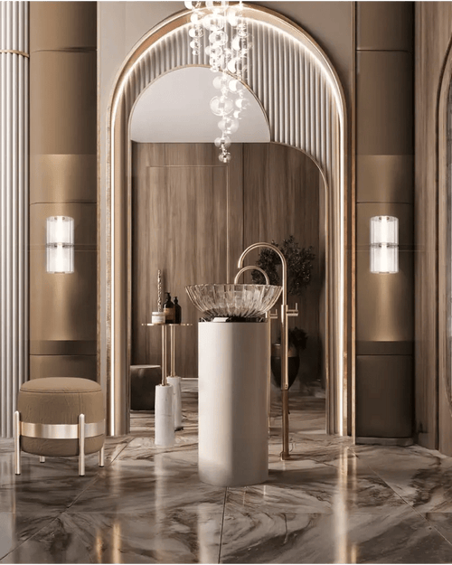 Ultra-Luxury Vanity Lounge with Crystal Basin & Arched Light Portal