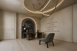 Minimalist Executive Office-Sculptural Art and Ambient Lighting
