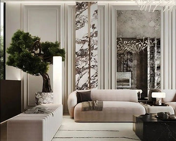 Ultra-Luxe Contemporary Living Room with Sculptural Lighting & Minimalist Zen Accents