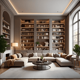 Chic Black-Walled with Yellow Accent Seating and Backlit Shelves