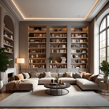 Chic Black-Walled with Yellow Accent Seating and Backlit Shelves