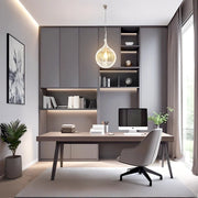 Sleek Charcoal & Taupe Modern Study Room with Open Shelf Wall Unit