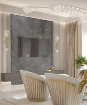 Premium Modern Living Room Design with Marble Accent Wall and Elegant Lighting