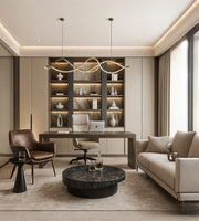 Modern Executive Office with Elegant Lighting and Luxurious Decor