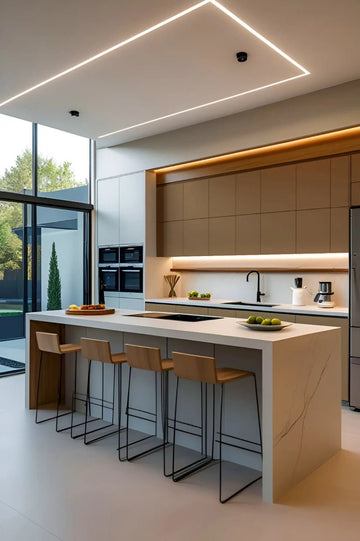 Minimal Elegant Island Kitchen with Earthy Warmth