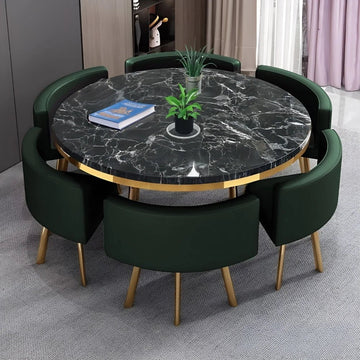 Luxury Marble Dining Table Set with Nestable Chairs