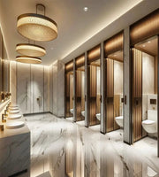 Executive Corporate washroom – Zen Minimalist with Brass Elegance