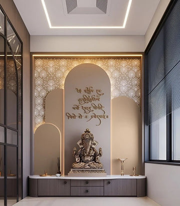 Modern Sculpted Mandir with Intricate Backdrop