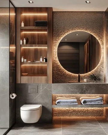 Ultra-Modern Bathroom with Mosaic Glow & Walnut-Wrapped Warmth