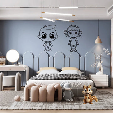 Playful Kids Bedroom Design With Cartoon Wall Art