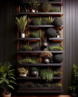 Sculpted Green Wall with Modern Planter Display