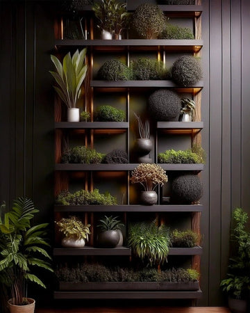 Sculpted Green Wall with Modern Planter Display