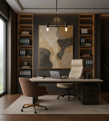 Luxurious and Cozy Executive Office with Artistic Flair