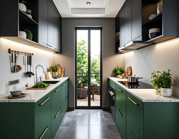 Modern Minimal Parallel Kitchen in Earthy Tones