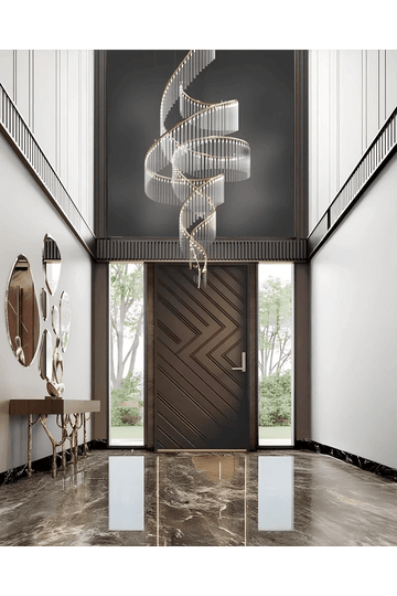 Minimalist Foyer Design with Textured Black Wall and Floating Console