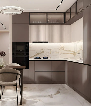 L-Shaped Kitchen with Seamless Upper Cabinetry