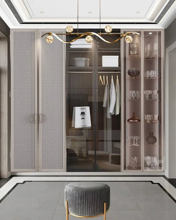 Contemporary Luxe Wall-Mounted Wardrobe with Display Accent
