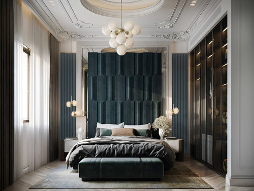Neo-Classical Bedroom with Velvet Accents
