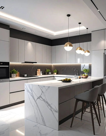 Elegant Minimalist U-Shaped Kitchen with Island