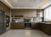 Contemporary Industrial U-Shaped Kitchen with Warm Walnut Tones