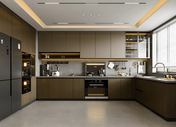 Contemporary Industrial U-Shaped Kitchen with Warm Walnut Tones